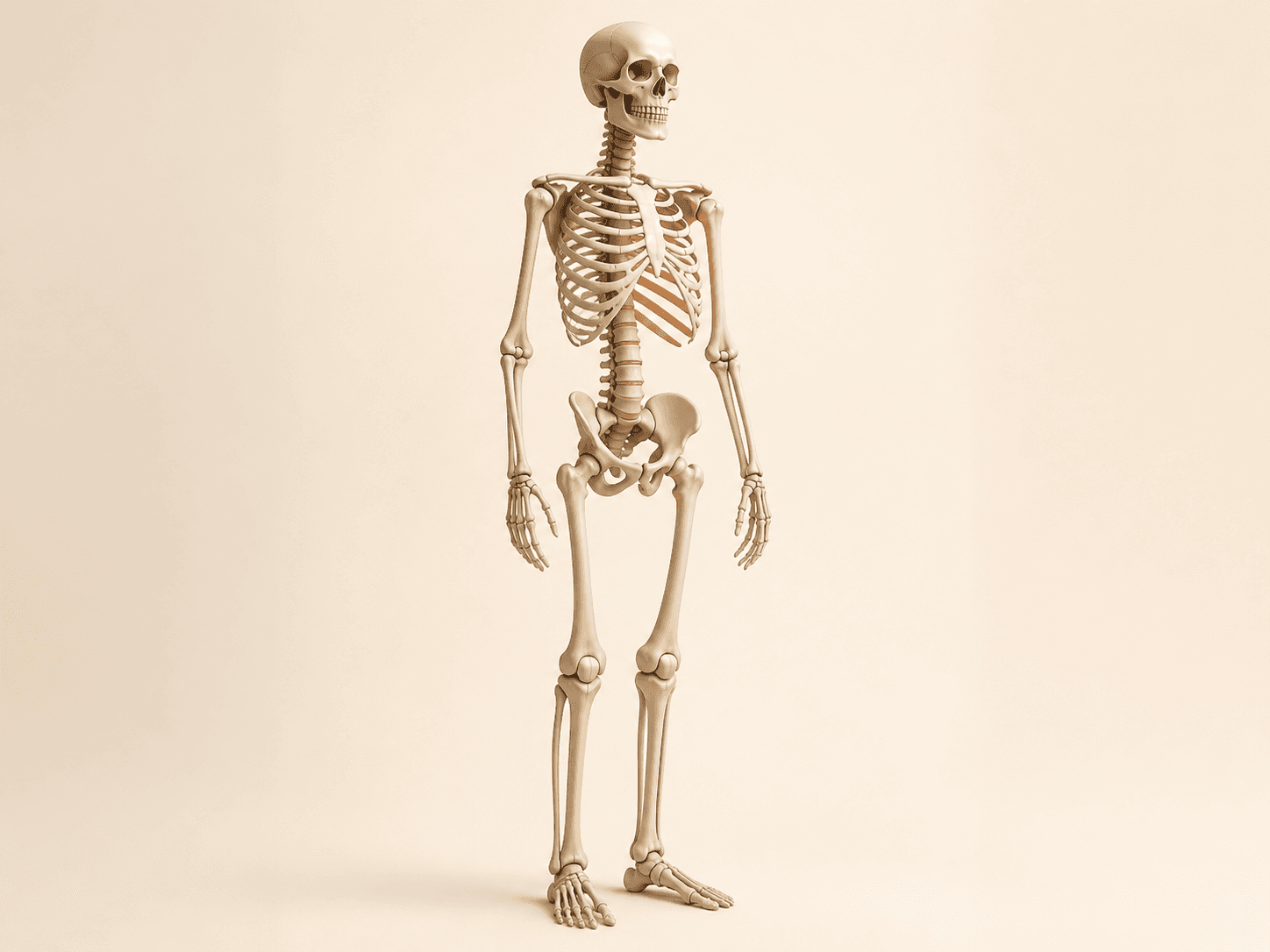Human skeleton showing posture and spinal alignment